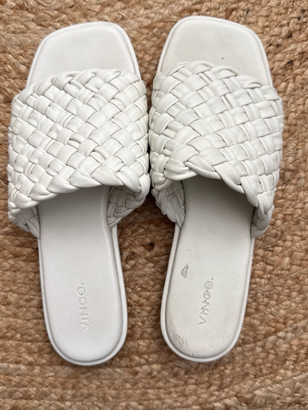 Vince White Woven Slide Sandals